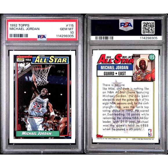 1992 TOPPS ALL-STAR #115 MICHAEL JORDAN HOF PSA 10 GEM MINT CHICAGO BULLS CARD - Picture 1 of 3
